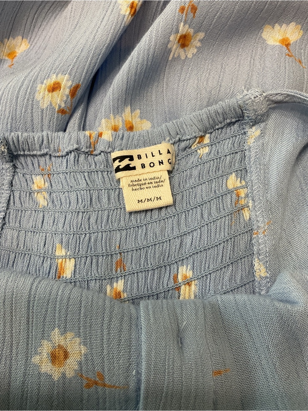 Billabong Blue Daisy Floral Button Front Midi Dress Smocked Back Size M - Picture 11 of 14
